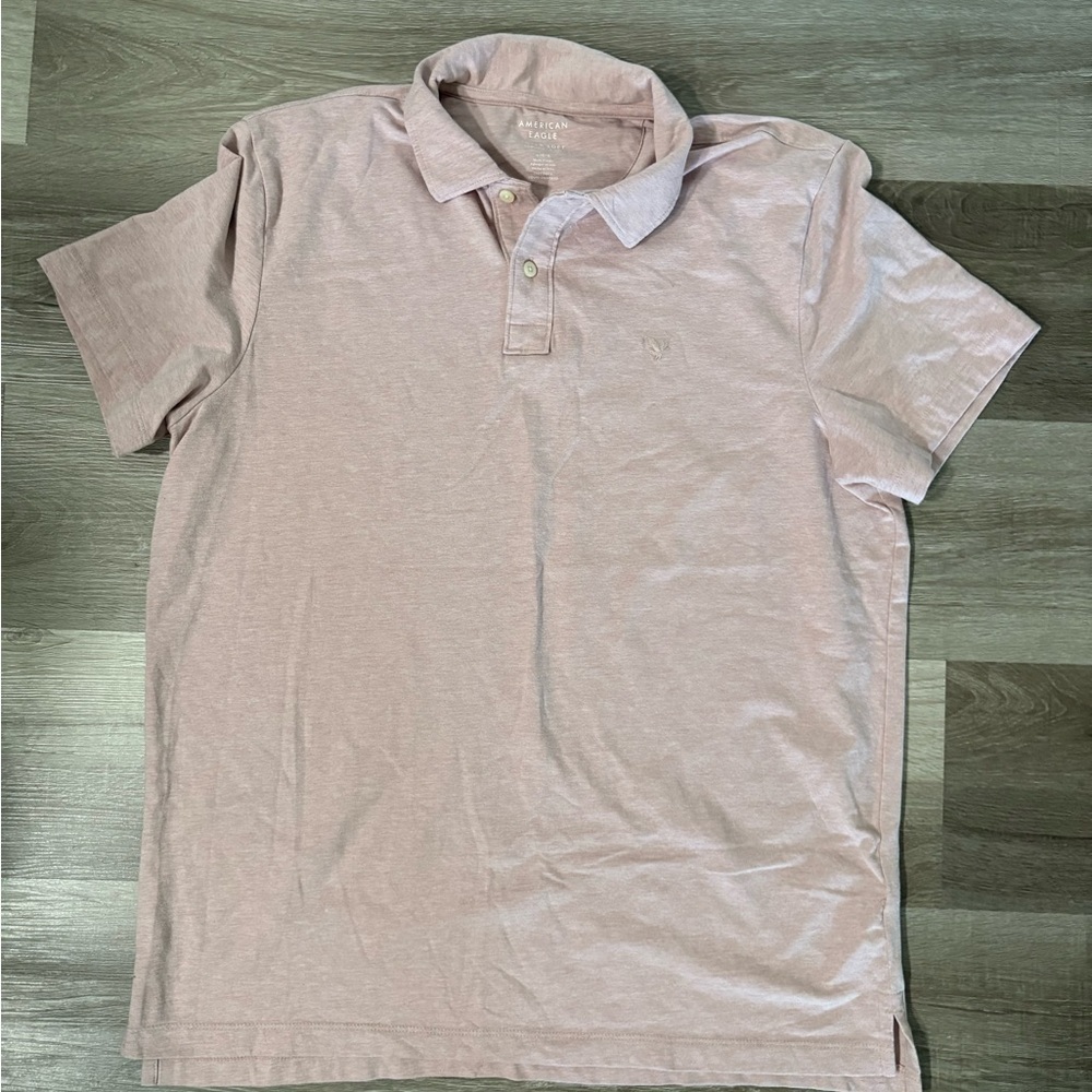American Eagle Men's Heathered Light Pink Polo Shirt - Picture 1 of 7